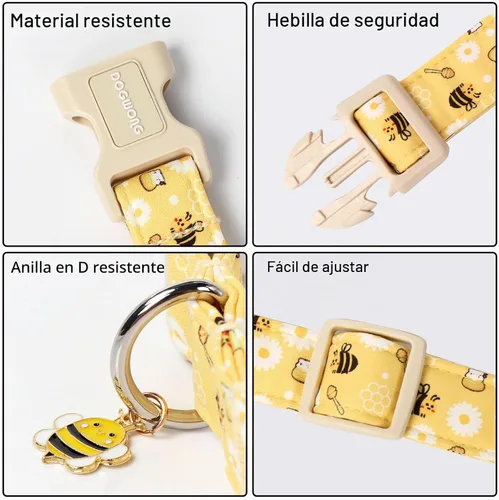 Vista 3 de DOGWONG Collar de Abeja Amarilla para Perros - Lindos Collares de Perros Ajustables de Diseño Primaveral Collar Amarillo para Cachorros para Perros