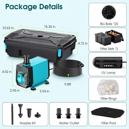 Vista 7 de Antfraer Filtro de estanque clarificador UV incorporado, filtro de estanque de 40 W de 660 GPH con kit de bomba de agua, caja de filtro