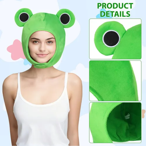 Vista 2 de Amosfun Sombrero de rana de felpa para adulto, divertido sombrero de animal de felpa con ojos grandes, lindo accesorio de disfraz de rana