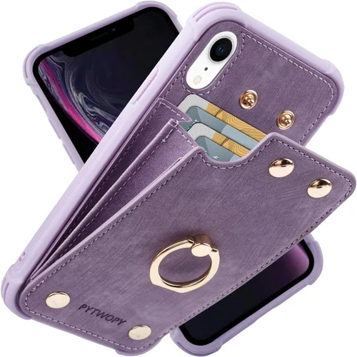 Vista 44 de Funda tipo cartera compatible con iPhone XR/10R con tarjetero de crédito, funda protectora de cuero a prueba de golpes compatible con anillo