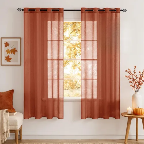 Vista 28 de MIULEE 2 paneles de cortinas semitransparentes beige para ventana, elegantes con ojales en la parte superior, cortinas de gasa