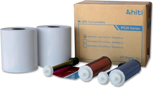 Vista 2 de HiTi Medios de 4 x 6 pulgadas para impresora fotográfica P520 y P520L, paquete de 2 (4 rollos y 4 cintas, 2 mil impresiones en total)