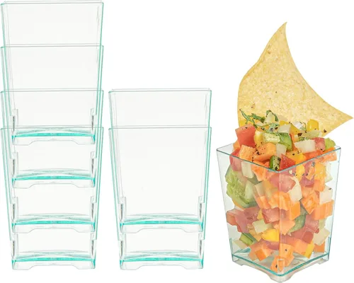 Vista 7 de Restaurantware Mini tazas de postre de 2 onzas, 100 tiradores cuadrados para postres, desechables Quadrato de plástico negro, tazas de parfait