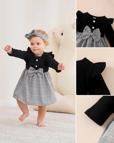 Vista 2 de Baby Girl Clothes Infant Dresses Newborn Fall Winter Outfits Plaid Dress Cute Birthday Princess Dresses for Girls