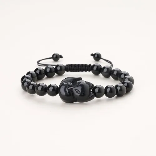 Vista 4 de COAI Pulsera de zorro de piedra de obsidiana dorada para hombre y mujer