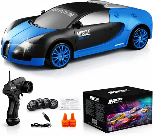 Vista 14 de Auto de control remoto RC Drift Car 2.4GHz escala 1:24 4WD 15KM/H Modelo de vehículo de alta velocidad con luces LED Neumático de Derrape Coche