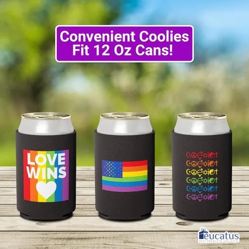 Vista 4 de LGBTQ Pride - Paquete de 6 enfriadores de latas – Fundas de neopreno arcoíris para cerveza, regalo divertido, soportes plegables para bebidas