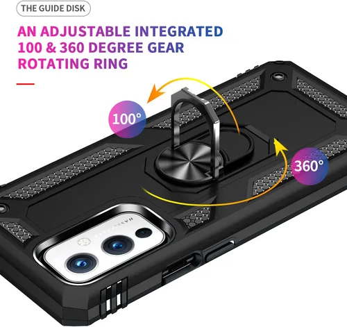 Vista 6 de Funda para OnePlus 9 (no compatible con 9 Pro】 con [2 unidades] Protector de pantalla de vidrio templado, para OnePlus 9 5G Heavy Duty Armor
