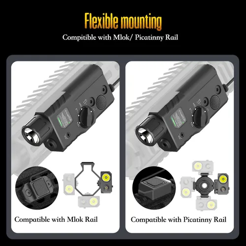 Vista 5 de Defentac - Combo de luz láser verde de aluminio con estroboscópico/momentáneo Compatible con riel Mlok/Picatinny para rifle, con interruptor