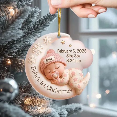 Vista 2 de DILYPOD Adorno personalizado para la primera Navidad del bebé 2025, recuerdo acrílico personalizado con efecto 3D de luna, regalo personalizado
