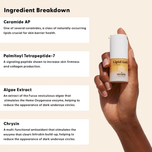 Vista 4 de Stratia Lipid Gold Crema hidratante para ojos y cuidado de la piel antienvejecimiento para ojeras, líneas finas, arrugas e iluminación debajo
