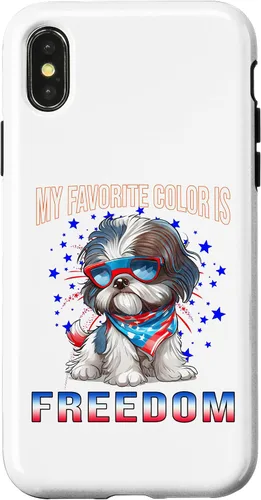 Vista 5 de Funda patriótica para iPhone 12 mini Shih_Tzu Dog American Flag del 4 de julio
