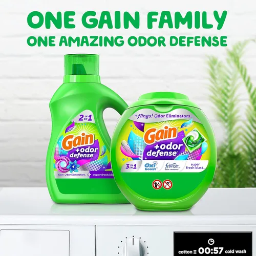 Vista 8 de Gain Flings cápsulas de detergente para lavandería con defensa contra el olor, 60 unidades, aroma Super Fresh Blast, cápsulas de detergente HE 3en1