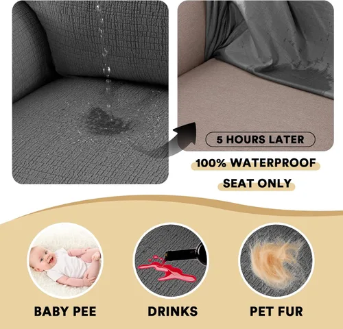 Vista 4 de PrinceDeco Fundas de sofá impermeables dobles para sofás, funda elástica para silla antideslizante, lavable, protector de muebles a prueba de fugas