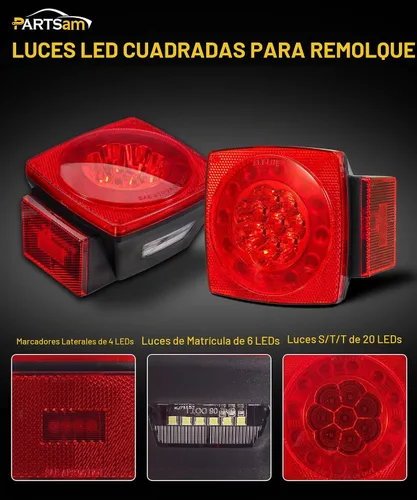Vista 4 de Partsam Kit de luces traseras sumergibles para remolque, impermeables, de 12 V, luces LED cuadradas para remolque, halo brilla con arnés