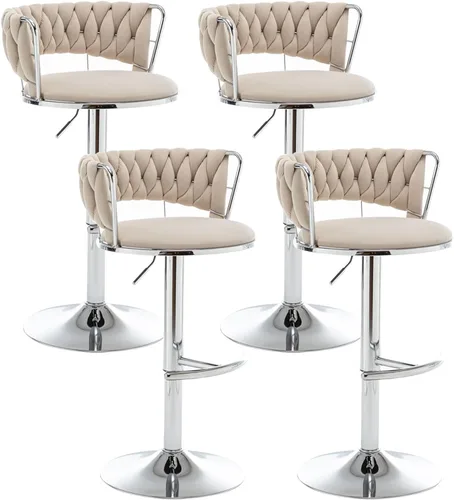 Vista 35 de Canxkun Gold - Juego de 2 taburetes de bar, sillas de bar de altura de mostrador con respaldo bajo, taburetes de bar de altura ajustable de Beige