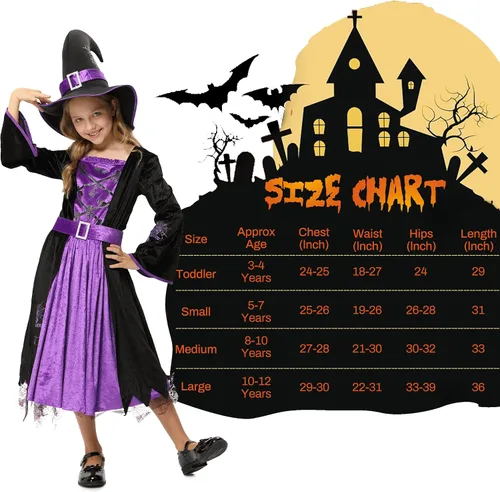 Vista 6 de Acekid Disfraz de bruja de Halloween para niñas