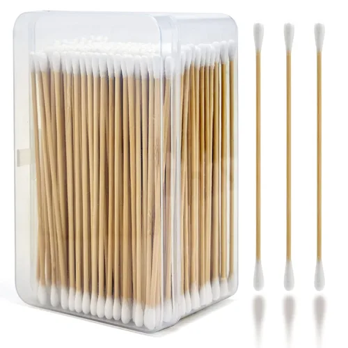 Vista 8 de 500 hisopos de algodón de 6 pulgadas con estuche de almacenamiento, hisopos de algodón resistentes sin pelusa con mango de bambú, hisopos de algodón