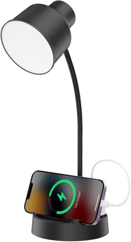 Vista 9 de Lámpara de escritorio LED Energetic con soporte para teléfono, lámpara de mesa con toma de corriente, cuello de cisne flexible ajustable, 4000K, luz