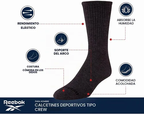 Vista 3 de Reebok Calcetines deportivos acolchados que absorben la humedad, paquete de Todo negro
