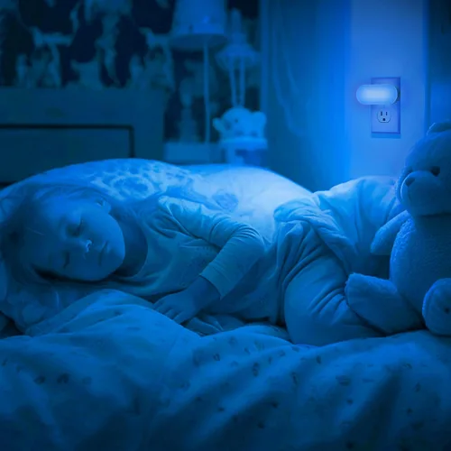 Vista 6 de DORESshop - Luz nocturna azul, encendido/apagado automático, brillo ajustable de 0-100 LM