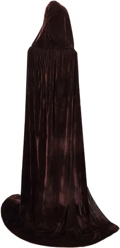 Vista 14 de BIGXIAN Capa larga con capucha, capa de terciopelo, disfraz de bruja para Halloween para mujeres y hombres Negro