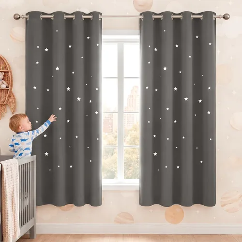 Vista 30 de NICETOWN - Cortinas de oscurecimiento de habitación con estrellas en rosa bebé, de 45 pulgadas de largo para dormitorio de niñas, cortinas