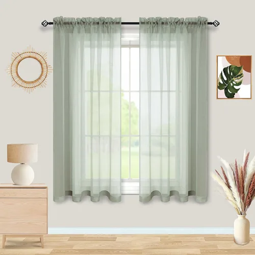 Vista 15 de Cortinas traslúcidas negras de 45 pulgadas de largo para ventanas de baño, juego de 2 paneles, cortinas de media ventana para cocina y dormitorio