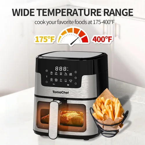 Vista 4 de TomaChef Freidora de aire 10 en 1, 5.3QT compacta sin aceite con ventana visible y canasta apta para lavaplatos, cocina saludable, control digital