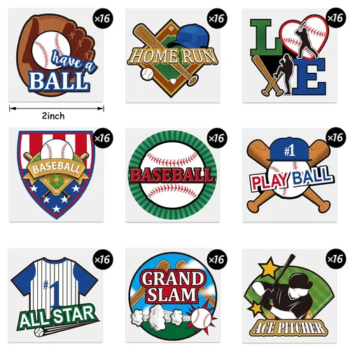 Vista 2 de 144 piezas de tatuajes temporales de béisbol, sóftbol, temática deportiva, impermeables, tatuajes temporales, suministros de decoración para fiestas