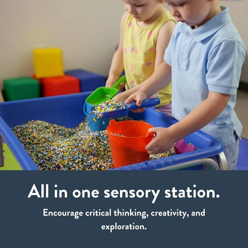 Vista 6 de Children's Factory - Mesa sensorial pequeña de 18" con tapa, caja de arena y mesa de agua para niños, azul