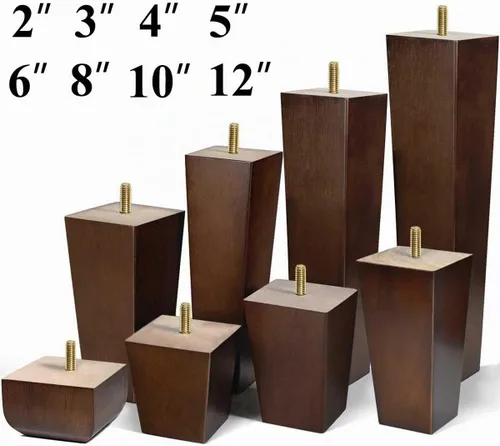 Vista 5 de Juego de 4 patas cuadradas para sofá, patas de repuesto de madera de 2 pulgadas para muebles, color marrón oscuro