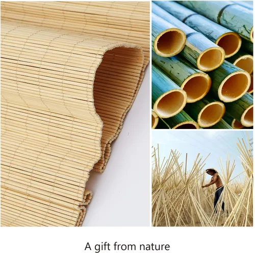 Vista 3 de Persianas romanas de bambú, persianas opacas personalizadas con forro, persianas naturales 100% bambú para ventanas, patrón 2501