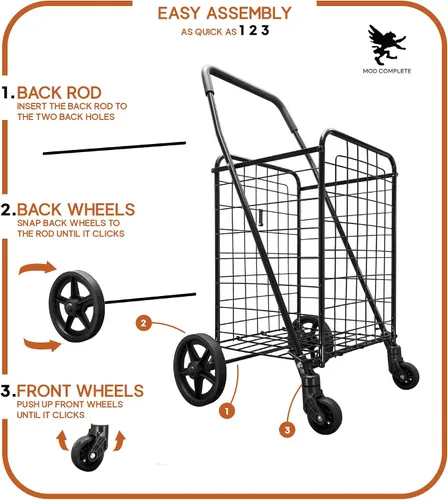 Vista 4 de Carrito de compras plegable con ruedas de 360 grados negro (cesta individual)