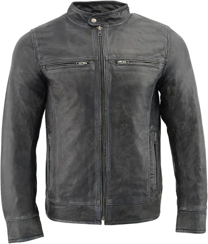 Vista 6 de Milwaukee Leather SFM1830 - Chaqueta de piel negra y gris con triple puntada para hombre