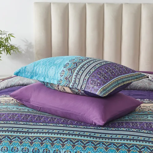 Vista 7 de Cottolester - Juego de edredón bohemio de tamaño matrimonial, 8 piezas, ropa de cama de microfibra suave en una bolsa, rayada y de color aguamarina