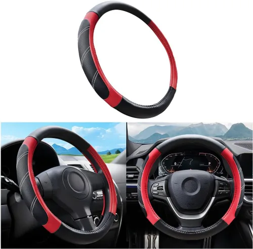 Vista 13 de Mandark Funda para volante de automóvil, de piel de microfibra antideslizante de 15 pulgadas, protector de volante de vehículo, accesorios