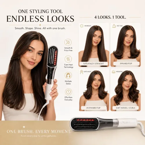 Vista 4 de Cepillo alisador de pelo de vapor para mujeres, peine alisador con niebla