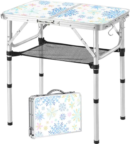 Vista 10 de YUFIFAIRY Mesa de campamento plegable pequeña, 24 pulgadas de largo x 16 pulgadas de ancho con patas de altura ajustable, todo negro