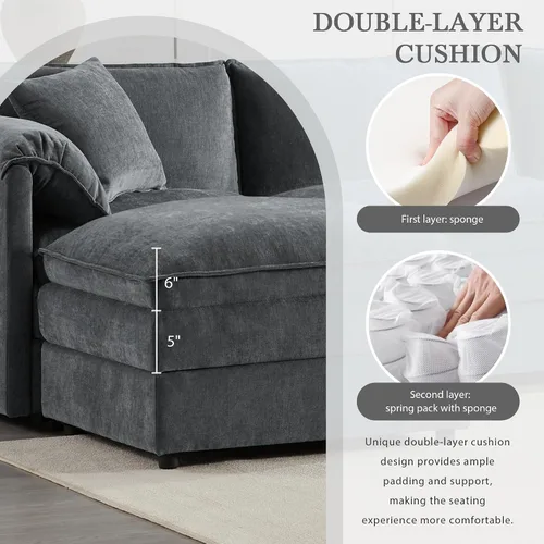 Vista 68 de Moderno sofá modular en forma de U con almohadas para la cintura, sofá cama con diván, sofá tapizado simétrico de felpilla de 6 asientos para sala