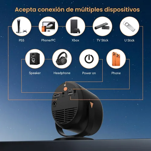 Vista 8 de Mini Proyector con WiFi y Bluetooth, Proyector Portátil Nativo 1080P Compatible con 4K con Soporte Ajustable de 180°, Pantalla Máxima de 180