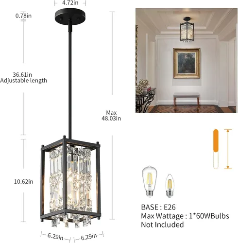 Vista 3 de LMQNINE Modernas lámparas colgantes negras para isla de cocina, lámpara de araña de cristal, iluminación colgante ajustable de granja para comedor
