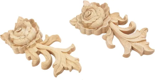 Vista 3 de MUXSAM Apliques tallados en madera de rosa, paquete de 2 mini calcomanías de madera sin pintar para armario, pared, tocador, cama, espejo, chimenea