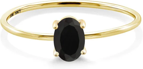 Vista 3 de Gem Stone King Anillo de compromiso de oro amarillo de 10 quilates con piedra natal ovalada de 0.236 x 0.157 in Anillo de oro solitario
