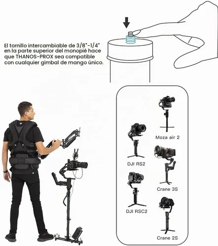 Vista 5 de DF DIGITALFOTO Thanos Pro X Gimbal Steadycam Axis Soporte Chaleco Sistema Giratorio Trinity Glide Gear para RS5/Crane 3S RS 2/RSC 2/RS3 PRO/RS4/RS 4