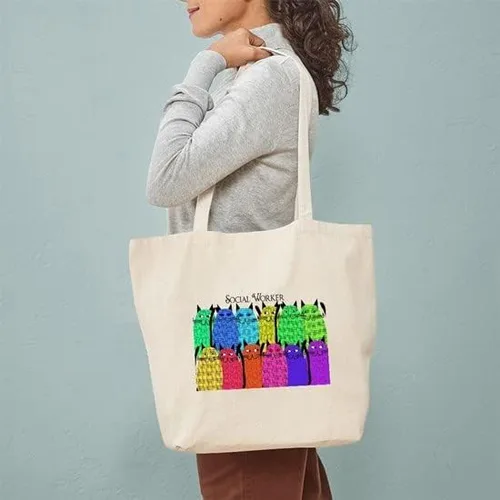 Vista 3 de CafePress Social Worker Cats Horizi - Bolsa de lona natural bolsa de compras