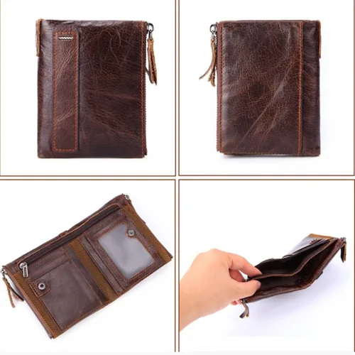 Vista 4 de GHGHF Billetera para hombres y mujeres, cartera larga de cuero encerado, cartera retro multifuncional