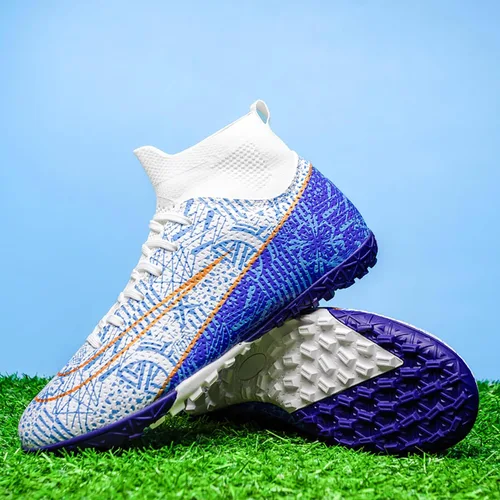 Vista 9 de Kikaluo Zapatos de fútbol para hombre con tacos de fútbol con cordones antideslizantes con puntas cortas y suelas de goma para interiores firmes