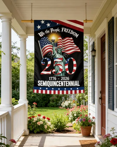Vista 8 de Bandera de jardín de 250 años de América, bandera patriótica del 4 de julio de 250 aniversario de Estados Unidos, impermeable de doble cara