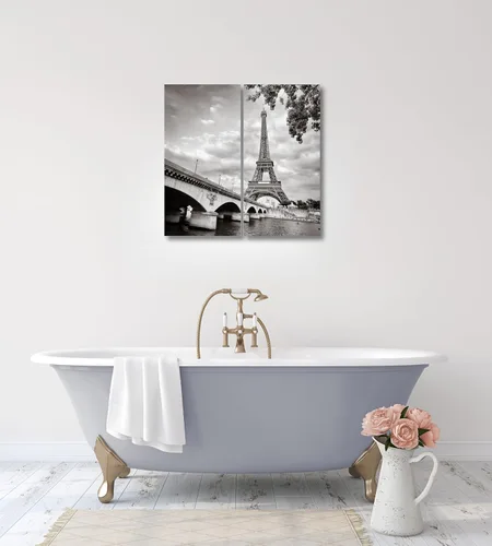 Vista 8 de París - Lienzo decorativo para pared, juego de 2 piezas, impresiones decorativas de varios paneles divididos, imagen de la torre Eiffel en blanco